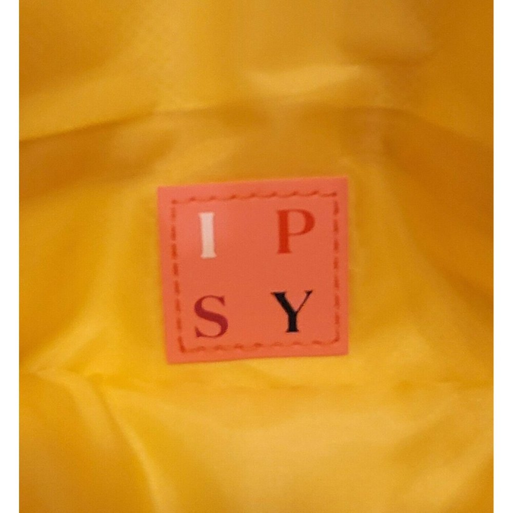 Ipsy Glam Bag Makeup Sept. 2021 Yellow Plaid GOLD button Foe Brown Leather flap - Picture 5 of 5